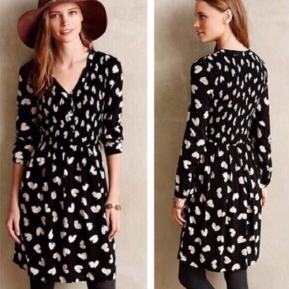 NWOT Anthropologie Maeve 'Banet' Babydoll Smock Tunic V Neck Heart Dress Sz L - Picture 6 of 7